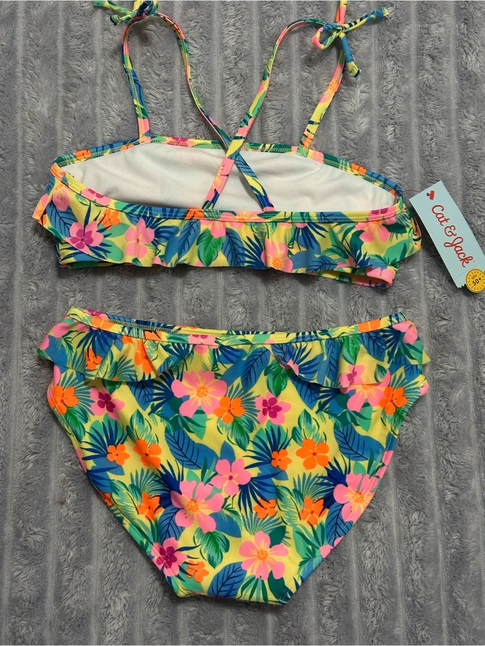 Cat & Jack Yellow Tropical Floral Ruffle Bikini Set